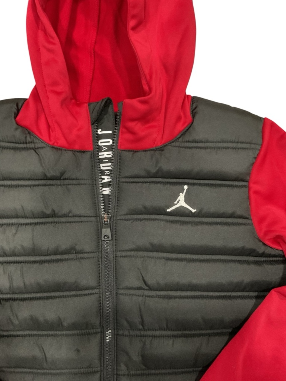 Jordan Kids Hybrid Puffer Jacket Full Zip Hoodie Black Red Size Medium 10-12Y - Picture 4 of 5